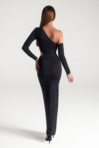 PS307B-1 Black One-Shoulder Dress