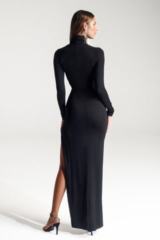 PS328B-2 Black maxi dress with high slit
