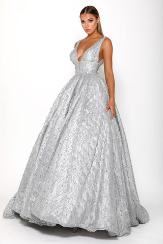 PS3722 Silver Glitter Ball Gown