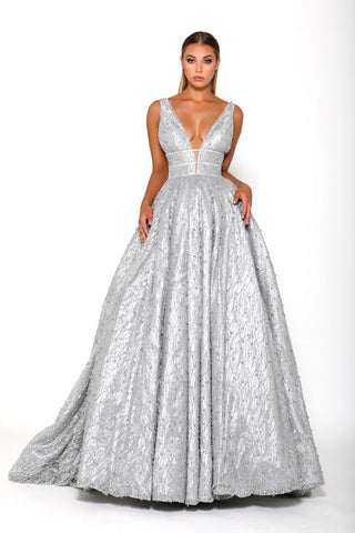 PS3722 Silver Glitter Ball Gown