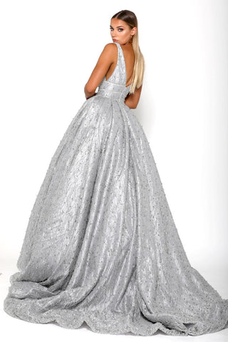 PS3722 Silver Glitter Ball Gown