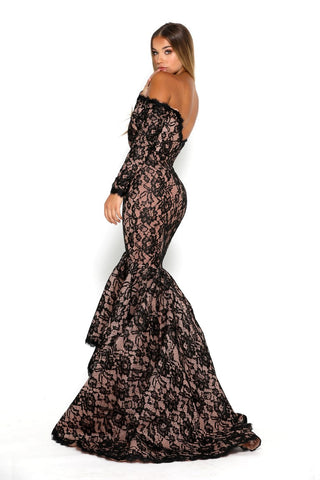 PS3969_6 Black lace off-shoulder gown