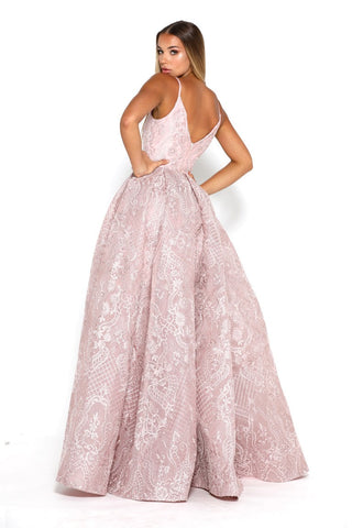 Pink formal gown with spaghetti straps