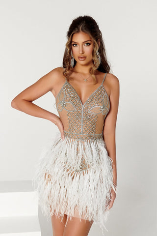 PS4007C-2 beaded feather dress