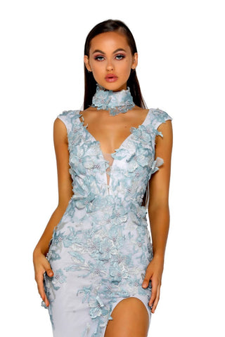 PS5010 Blue Floral Gown