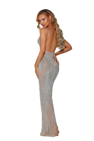 PS5020C SILVER dress, woman in backless gown