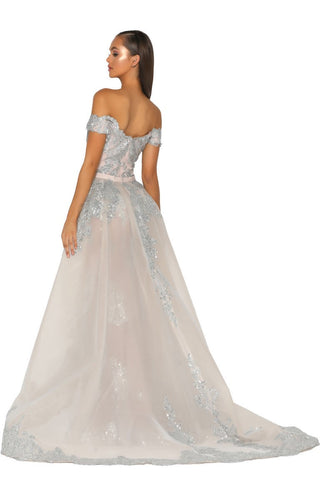 PS5020 Silver Nude Off-Shoulder Gown