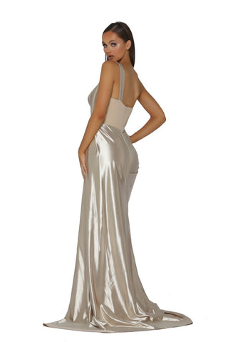 PS5021 Champagne Gown - Elegant woman in a flowing dress
