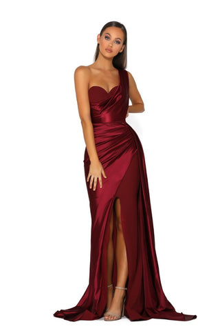 PS5021 Red One-Shoulder Gown