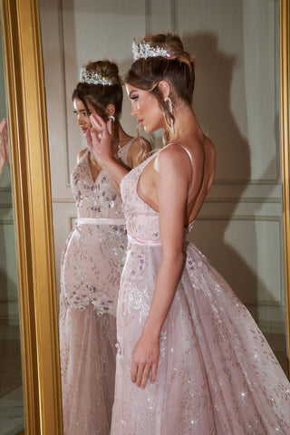 Blush formal dress with mirror reflection