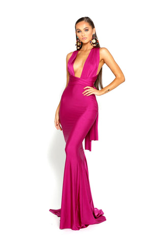 Plum Liliana gown, PS6110, deep V-neck, formal dress