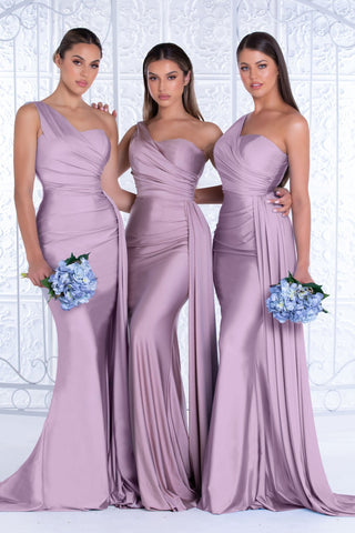 Dusty rose one-shoulder bridesmaid dresses