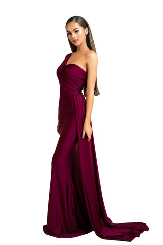 Plum one-shoulder evening gown - PS6321