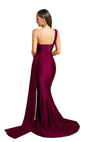 PS6321 Plum One-Shoulder Formal Gown