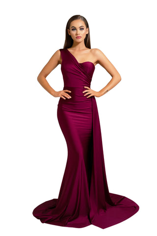 Plum one-shoulder gown PS6321
