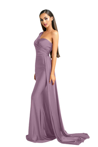 Dusty rose one-shoulder gown PS6321