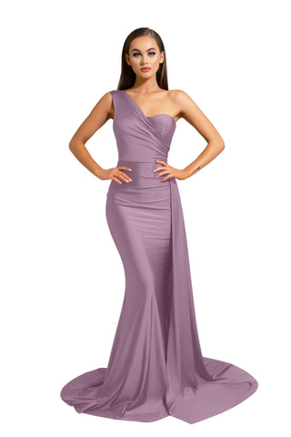 Dusty rose one-shoulder formal gown, style PS6321.