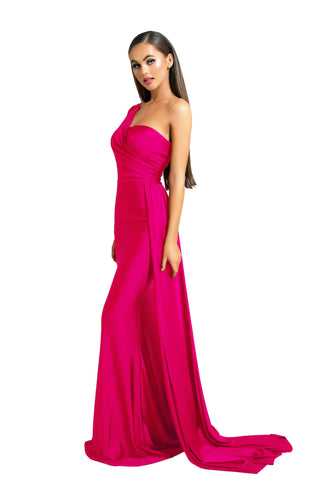 PS6321 fuschia one-shoulder gown