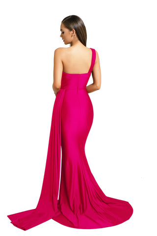 PS6321 fuschia one-shoulder gown