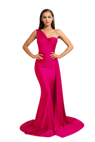 PS6321 Fuschia One-Shoulder Evening Gown