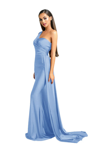 Power Blue one-shoulder gown