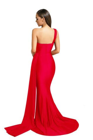 PS6321 Red One-Shoulder Evening Gown