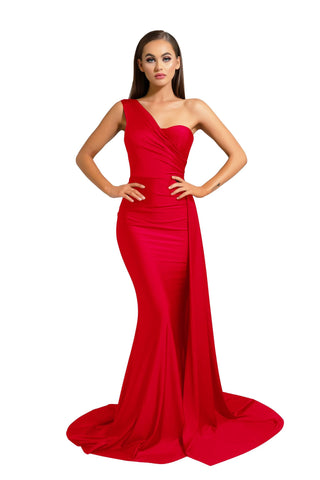 Red one-shoulder gown PS6321