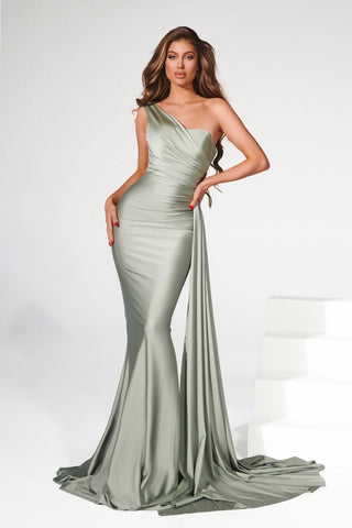 PS6321OLIVE one-shoulder gown