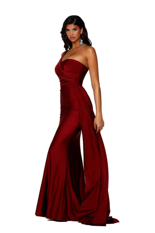 Deep red one-shoulder jumpsuit PS6321