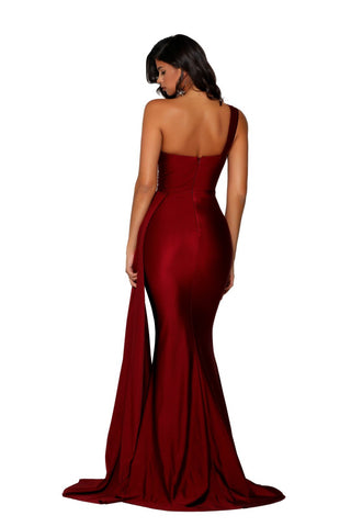 Deep Red One Shoulder Gown - PS6321