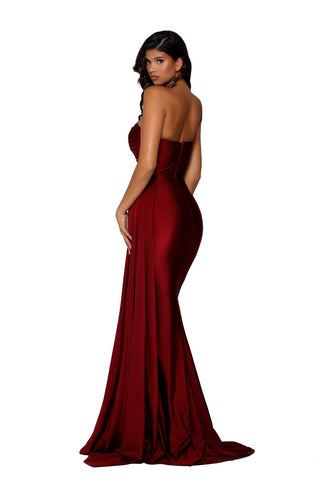 Deep red strapless gown PS6321