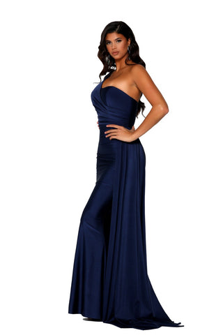 Navy blue PS6321 one-shoulder formal gown