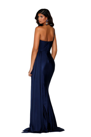 PS6321 Navy Blue One-Shoulder Gown