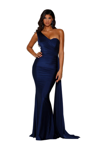 Navy one-shoulder evening gown - PS6321