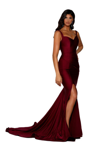Deep red formal gown with slit