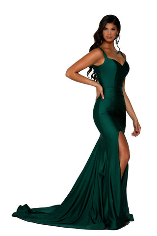 Emerald green formal dress with slit