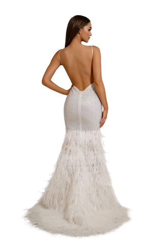 Ivory feathered wedding gown PS6826