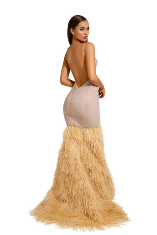 PS6826 NUDE feather gown