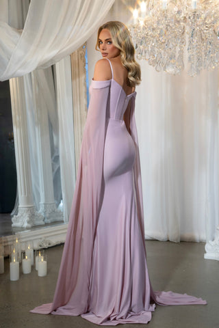 Penelope Blush gown in lavender with cape