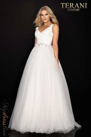 Terani Couture 2011P1173 white formal gown, front view.