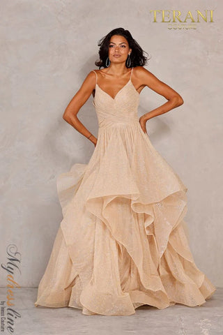 Terani Couture 2011P1218 champagne layered formal gown