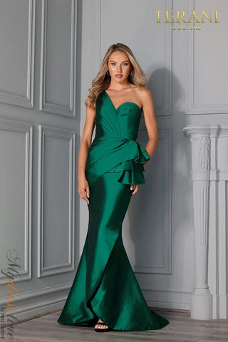 Terani Couture Emerald Green One Shoulder Gown 2021E2859-P