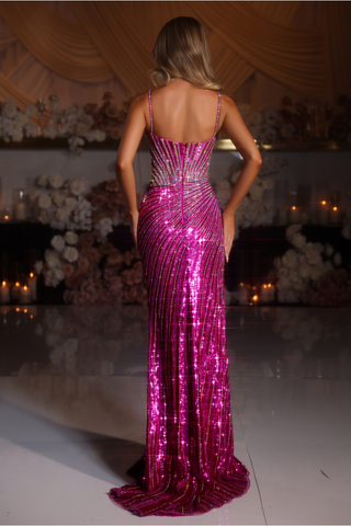 Woman in fuchsia sequin gown, Untitled_26