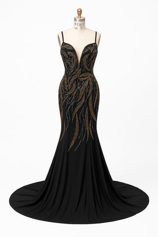 Black evening gown with beaded detail