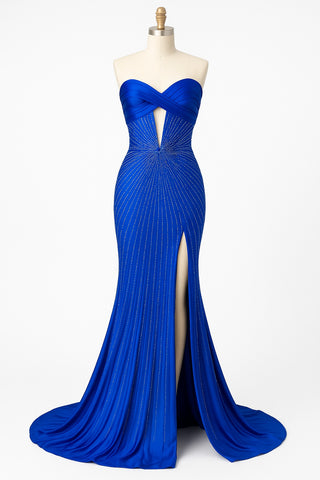 Blue formal gown with slit, WhatsApp image from June 2, 2025