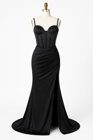 Black formal dress with embellished bodice, seen on June 2, 2025.