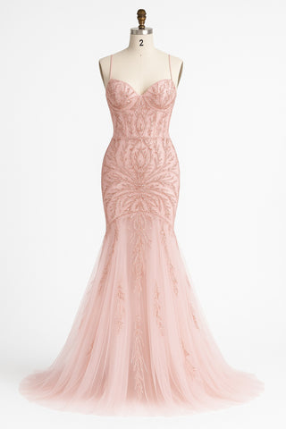 Pink beaded mermaid gown, June 2025