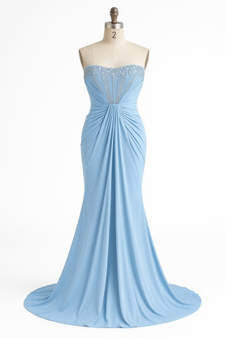 Light blue strapless evening gown, WhatsApp image