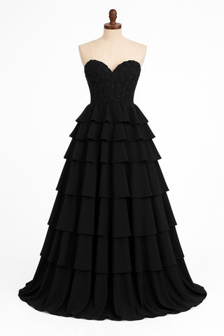 Black tiered formal dress, WhatsApp image
