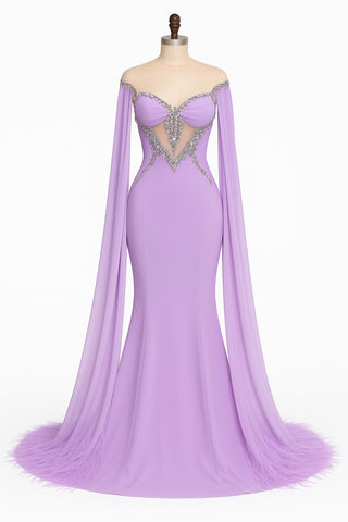 Lilac evening gown with cape sleeves - June 2, 2025